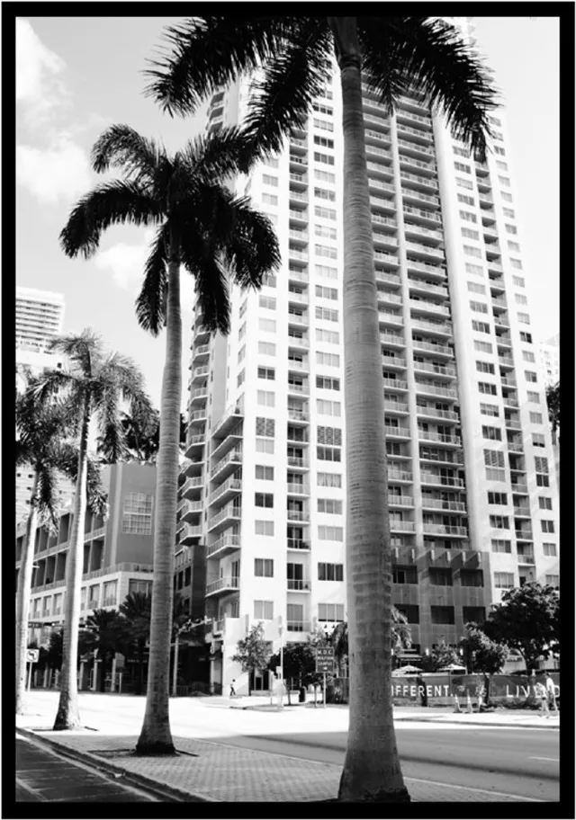 Punt. Miami Vibes poster- A3 zwart wit