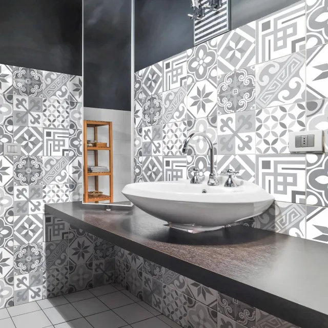Ambiance Sticker Zelfklevende tegelmuurstickers voor keuken en badkamer - 9 cementtegelstickers, Azulejos Carmelito - 9 stickers, 20x20cm Multi color