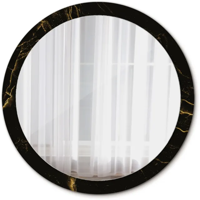 TULUP Spiegel - Spiegel op gehard Glas - Ronde Spiegel - Zwart marmerlook - Diameter: 100 cm - Stijlvolle spiegel met grafisch motief - Met spiegelprint - Zwarte - Woonkamerspiegel - Inloopkastspiegel - Spiegel voor kantoor of studio - Montageset Zwart Zwart marmerlook