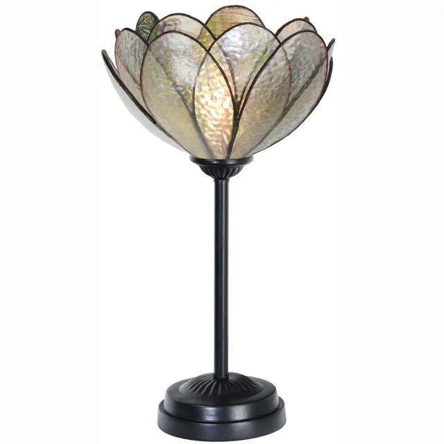 Coloured by Art Tiffany slanke tafellamp zwart met Sparkling Pioenroos - Art Deco Trade Transparant
