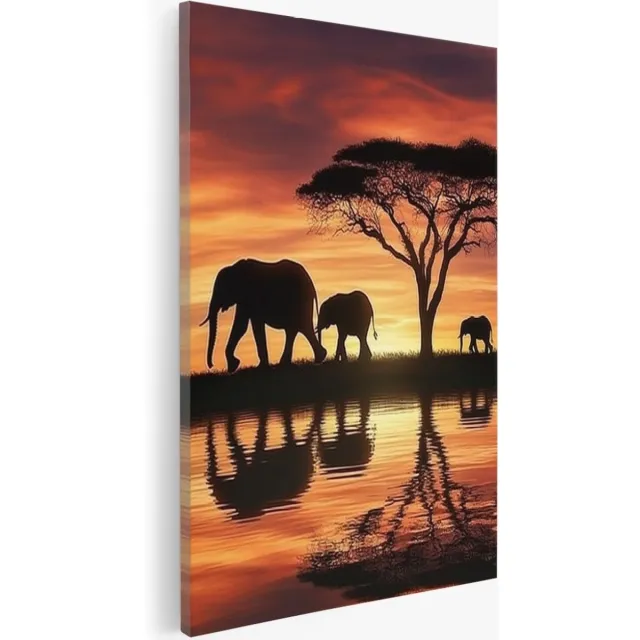 Saammp Canvas Schilderij - Olifant - Afrika - Silhouet - Dieren - 40x60 - Foto op canvas - Wanddecoratie - Muurdecoratie Woonkamer - Slaapkamer decoratie - Canvas Print Multicolor