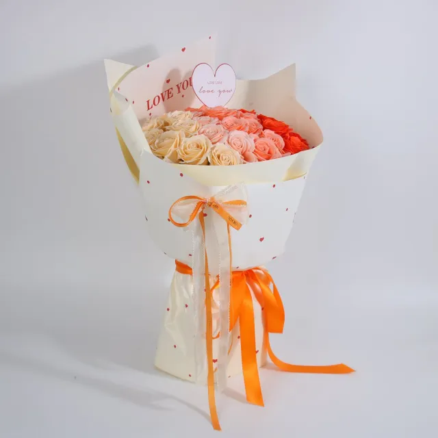 La Roselle Amsterdam Rozenboeket met 27 Kunstrozen multicolour – Kunstbloemen Boeket in Geschenkverpakking - Rozen cadeau Feestdagen - Kerst Ivoorwit, lichtroze, zalmroze en koraalrood
