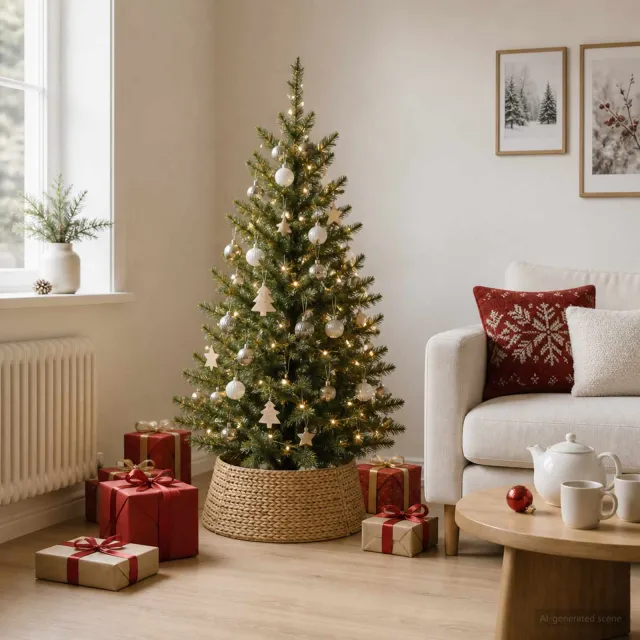vidaXL Kerstboomkraag Rond Naturel Dia. 45 x 22 cm Waterhyacint Bruin
