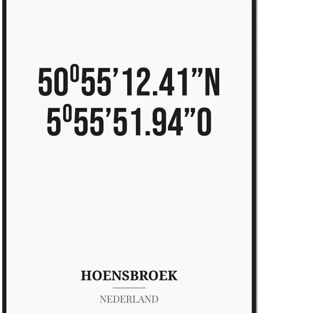 Studio216 Poster/kaart HOENSBROEK met coördinaten zwart, wit