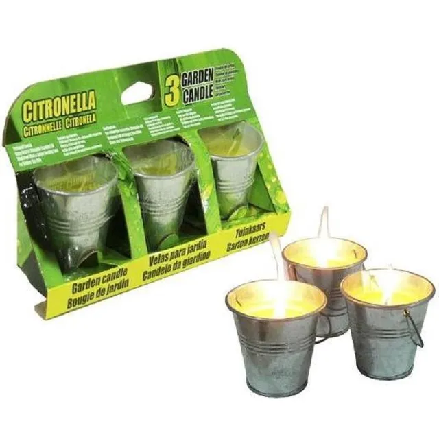 Basic Citronella Kaars in Metalen Emmer 3 Stuks 6.5cm Kleurenmix