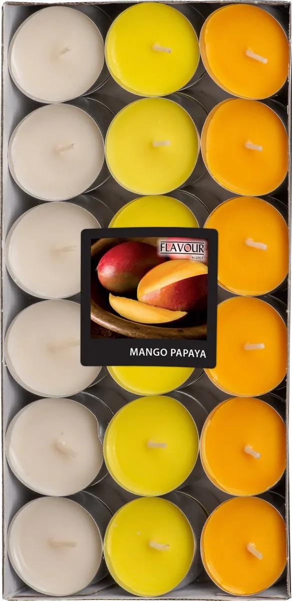 Conpax Candles Conpax Geur theelichtjes/waxinelichtjes - Mega pack - 36x - Mango-papaya aroma - 4,5 branduren Donkergeel