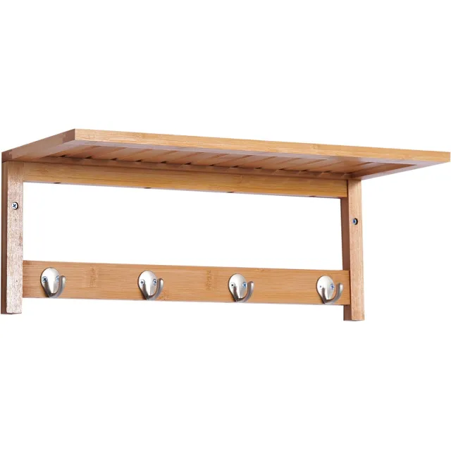 whiqutey Wandkapstok Van Natuurlijk Hout – draagvermogen 5 kg, Inclusief Haken | 50 x 16 x 17,5 cm | Ruimtebesparende Wandkapstok geel