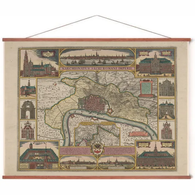 Esque Poster In Posterhanger - Historische Oude Kaart Antwerpen 50x70 cm - Kader Hout - Ophangsysteem - Stadsplattegrond
