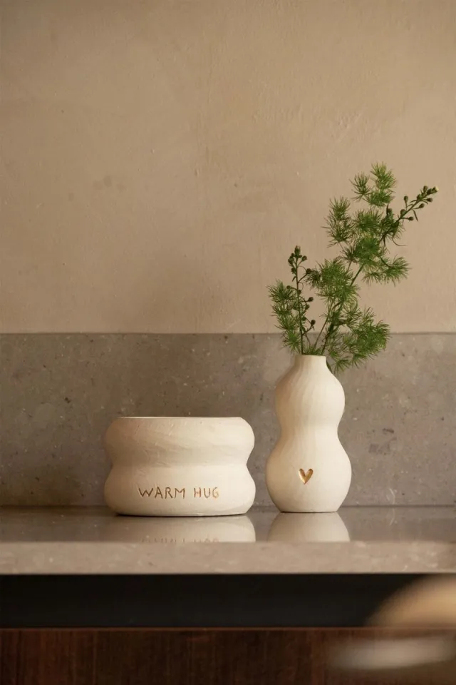 Zusss vaasje keramiek hartje - White / Gold - Ø7x13cm
