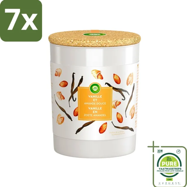 Air Wick 7 x Air Wick - Geurkaars - Vanille & Zoete Amandel - 35 Uur Brandduur - Grootverpakking - Geurkaars - Vanille Geur - Amandel Geur - Sfeerkaars - Air Wick Oranje