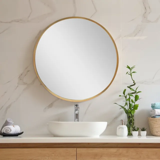 en.casa Spiegel Modugno hangend rond Ø50cm goudkleurig