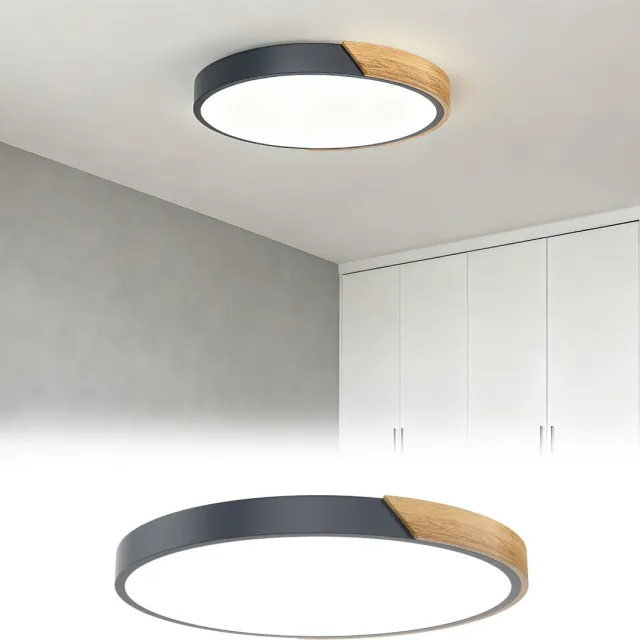 Aufun LED Plafondlamp Van Hout - 96W - Koel Wit 6000-6500K - Moderne Keukenlamp Voor Woonkamer, Slaapkamer, Eetkamer, Gang, Kelder, Balkon - Grijs - 60cm Grijs 3