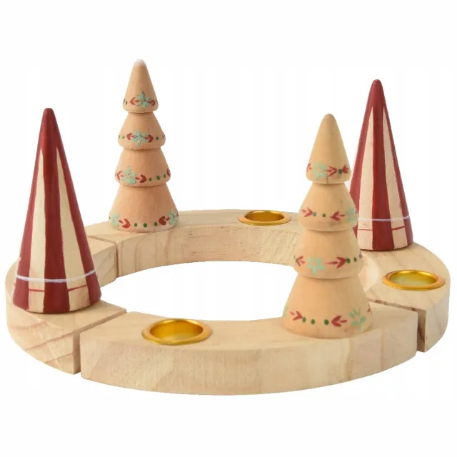 Decoris Houten kandelaar dennenhout met kerstboommotief, 12,5 cm hoog beige
