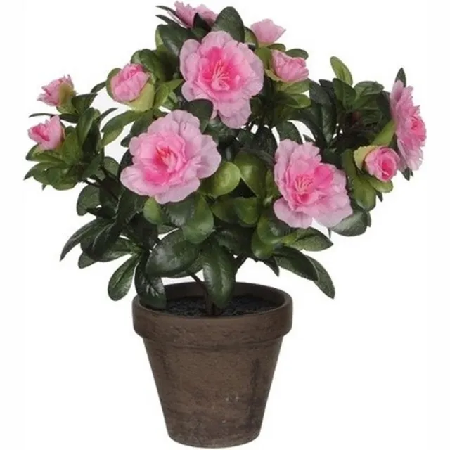 Mica Decorations Kunstplant - 1x - Azalea - groen/lichtroze - 27 cm - Met mooie bloemen