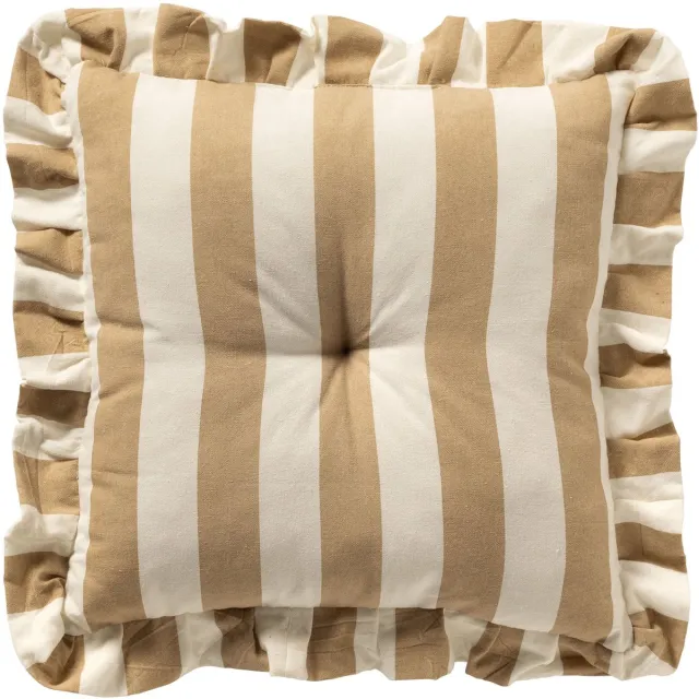 Dutch Decor BELLA - stoelkussen 40x40 cm - gestreept - ruches - Irish Cream - beige - Zitkussen