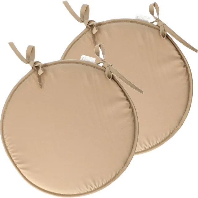 Stof Textile Home stoelkussens - 2x - beige - D40 x H3 cm - voor binnen - touwtjes sluiting - zitkussens plat - rond