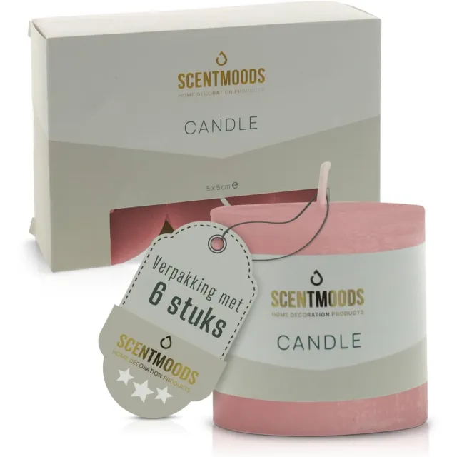 Scentmoods Stompkaars - Rustieke Kaarsen - Set van 6 - Koraal - Kaars - 5x5cm