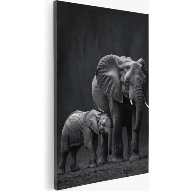 Saammp Canvas Schilderij - Olifanten familie - Dieren - Natuur - 80x120 - Foto op canvas - Wanddecoratie - Muurdecoratie Woonkamer - Slaapkamer decoratie - Canvas Print Multicolor