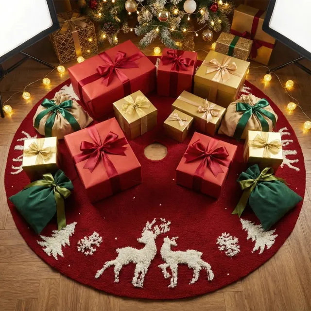 CNL Sight XXL Kerstboomrok met Brei patronen-Verdikt en zacht- 3D Patroon Kerstkleed - Kerstboomkleed- Kerstversiering Kerstdecoratie Kleed - Kerst Decoratie - Rood - 122cm