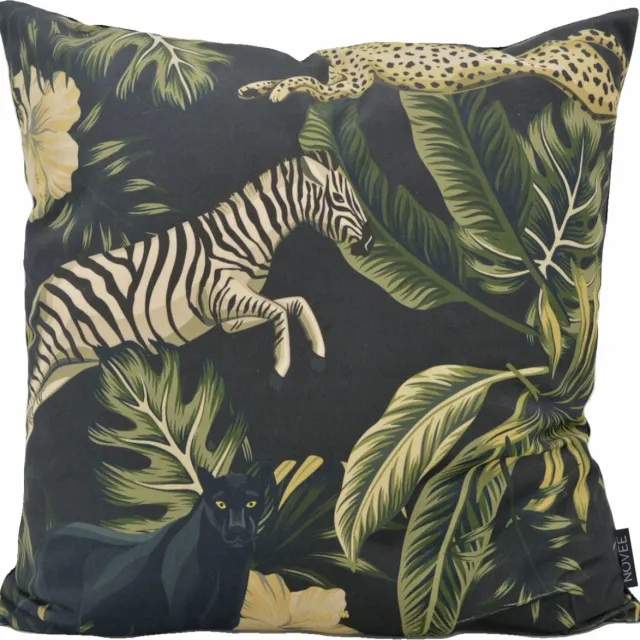 NOVÉE Wild Jungle #2 Kussenhoes | Velvet/Polyester | 45 x 45 cm Zwart/Groen