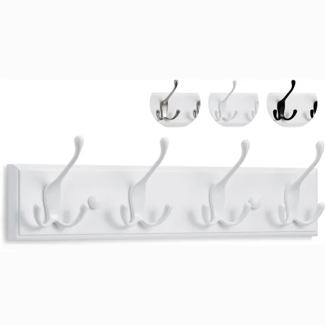 Famanu Wandkapstok in wit met 4 haken, 42 cm breed, ideaal voor jassen en accessoires