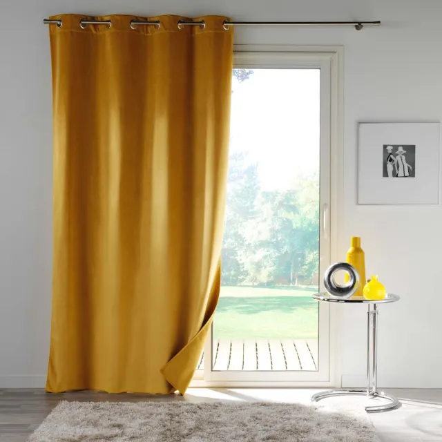 HomeMaison Verduisteringsgordijn voor woonkamer met oogjes, velours, 135 x 260 cm geel