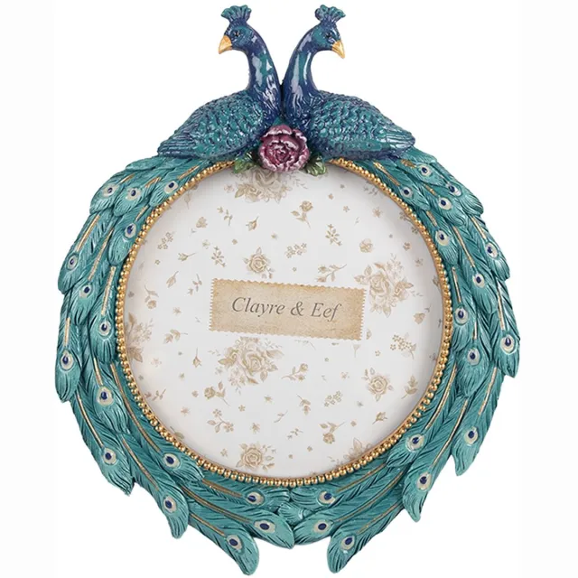 Clayre & Eef Fotolijst Ø 13 cm Blauw Kunststof
