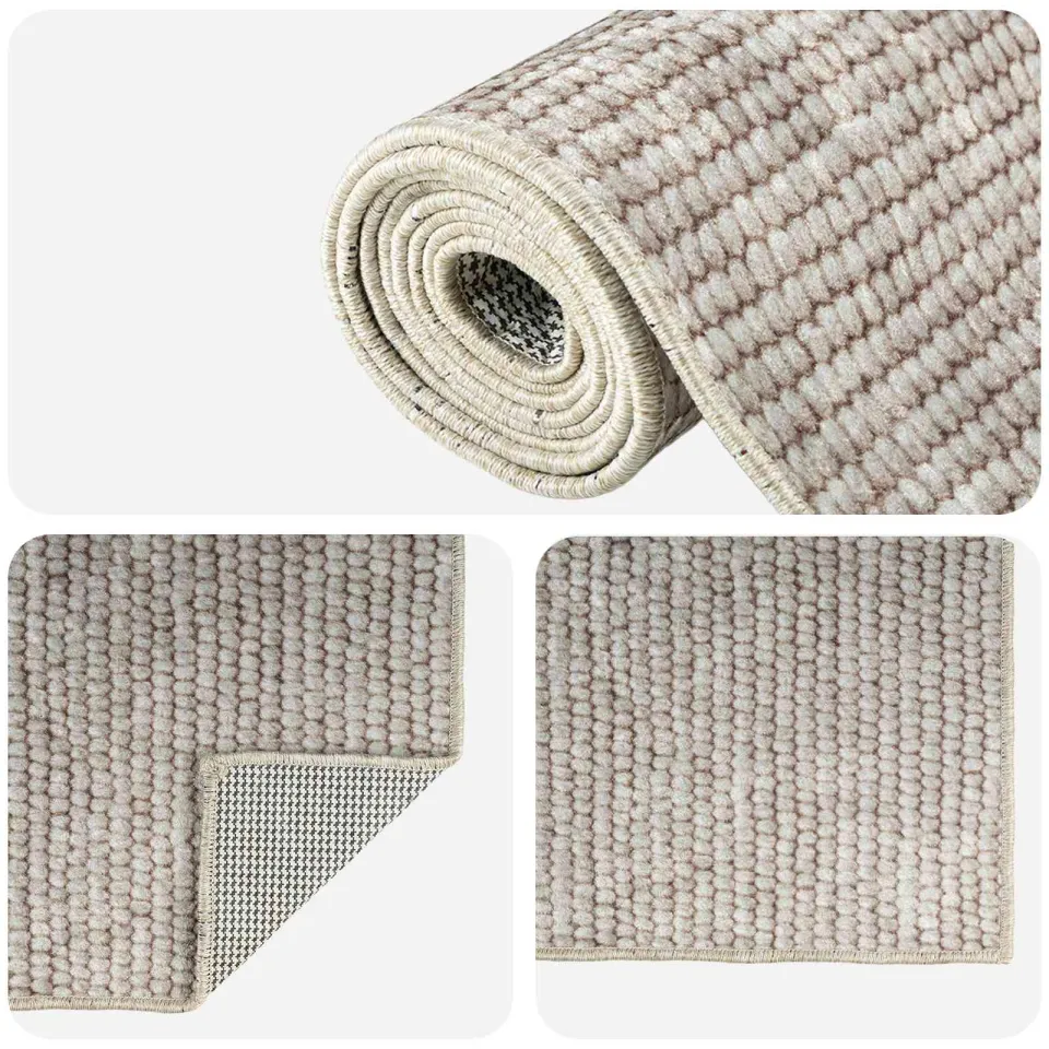 vidaXL Vloerkleed Beige 100 x 250 cm 100% Polyester 3 mm Wasbaar, foto 4