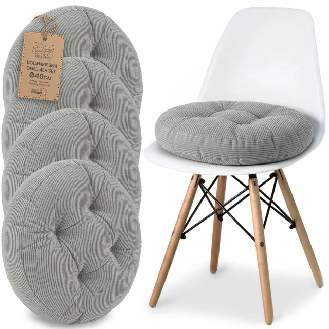 Amazinggirl Stoelkussen Ronde Zitting 40 cm - Set van 4 Kussen voor Stoel Binnen Scandinavisch Stijl Comfortabel Zacht Wasbaar Ribfluweel voor Kantoor en Thuis Grijs Grijs (4 stuks)