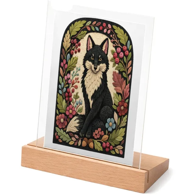 Mr Cadeautjes Glasframe met vaste tekst - design Een vos in een sierlijke seizoensrand met herfstbladeren, be | cadeau Wit