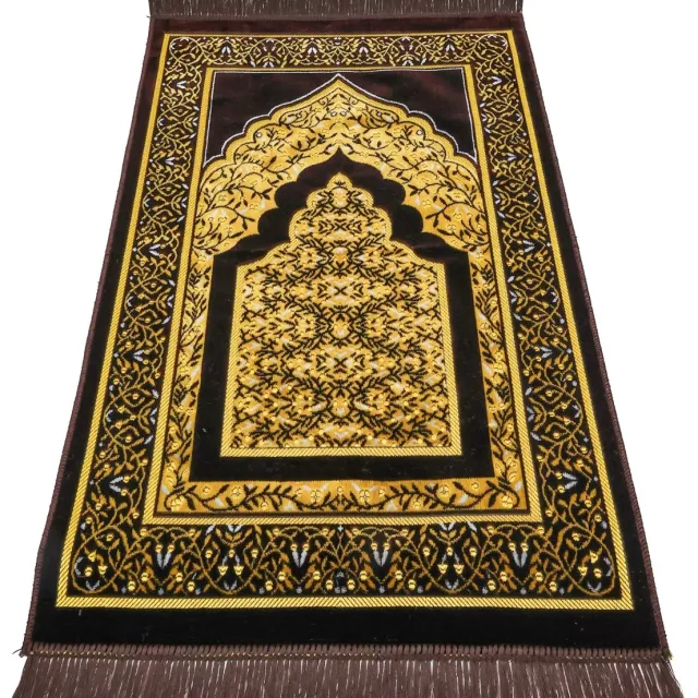 Firaset Islamitische Gebedskleed – Seccade – Turkse Zachte Dunne Gebedsmat – Janamaz Sajada – Inclusief Gebedskralen – Ramadan & Eid Geschenk voor Mannen en Vrouwen – 66x110 cm Bruine cacao