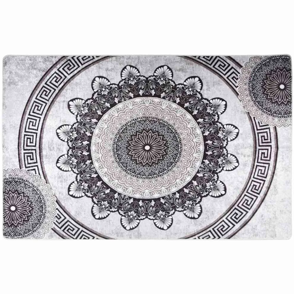 vidaXL Vloerkleed wasbaar 80x150 cm zwart en grijs