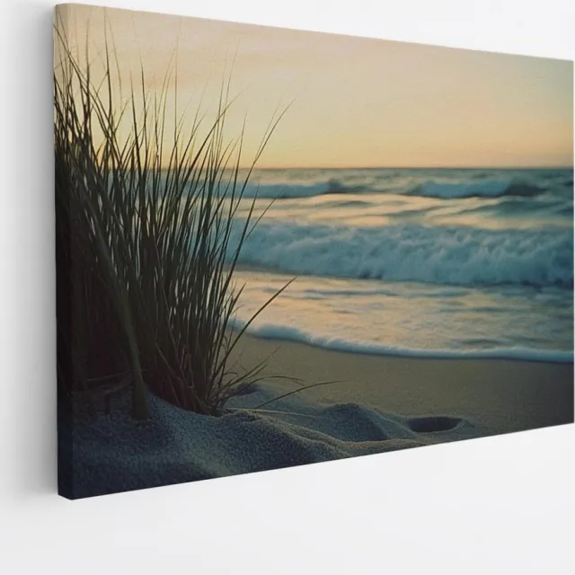 Saammp Canvas Schilderij - Strand - Helmgras - Zee - Duinen - 150x100 - Foto op canvas - Wanddecoratie - muurdecoratie Woonkamer - Slaapkamer decoratie - Canvas Print Multicolor