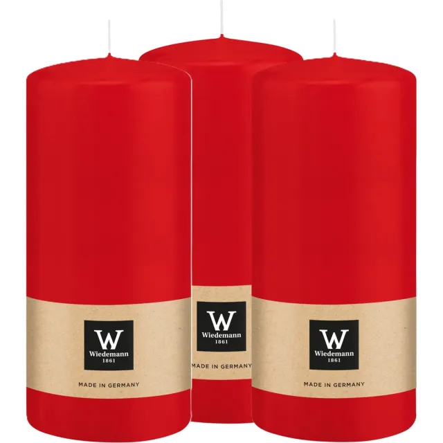 Wiedemann Cilinderkaars/stompkaars - 3x - rood - 15 x 7 cm - 63 branduren - zuilkaarsen