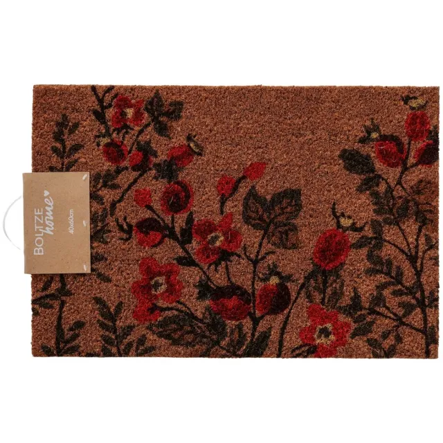 Boltze Deurmat - Mat - Kokos - PVC - Bloemenprint - Antislip - 60 x 40 cm Bruin