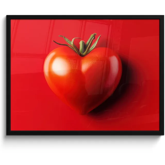 FrameYourWall Poster in lijst - Fotolijst 70x50 cm - Posters - Tomaat - Rood - Hart - Posterlijst zwart - Decoratie - Wanddecoratie woonkamer - Muurdecoratie slaapkamer
