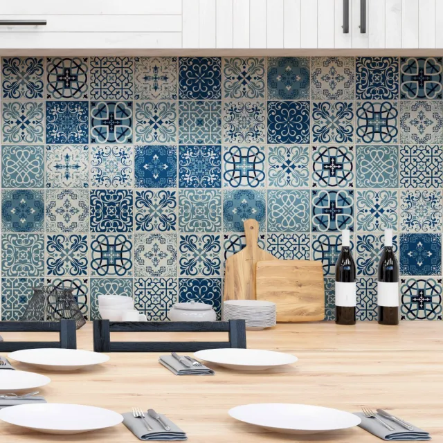 Ambiance Sticker Zelfklevende tegelmuurstickers voor keuken en badkamer - 60 Gerardo Azulejos cementtegelstickers - 60 stickers 10x10cm Multi color