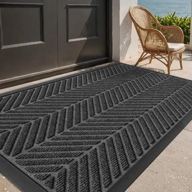 KZQ Buitendeurmat, geschikt voor voordeuren, buiteningangen en terrassen. Waterdichte en duurzame welkomstmat - 61 x 91 cm, grijs.