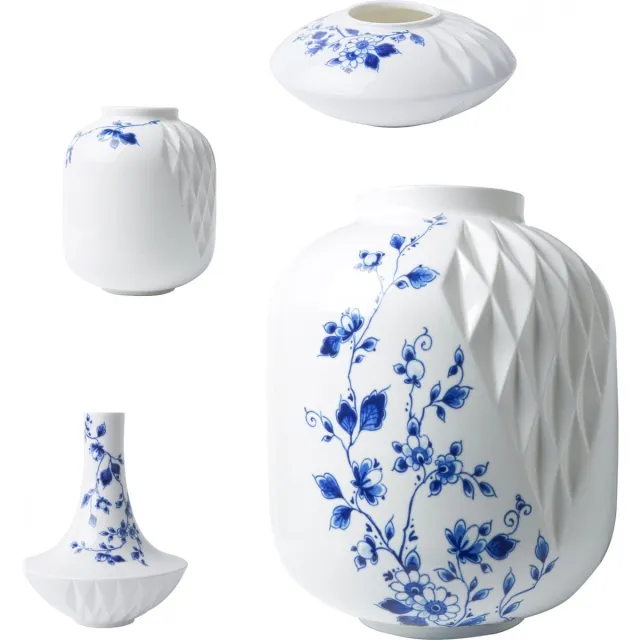 Heinen Delfts Blauw Vazenset Blauw Vouw - Porselein - set van 4 Delfts blauw