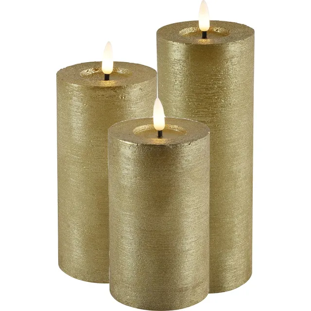 Countryfield LED kaarsen/stompkaarsen - set 3x - goud - H12,5, H15 en H20 cm - warm wit Goudkleurig