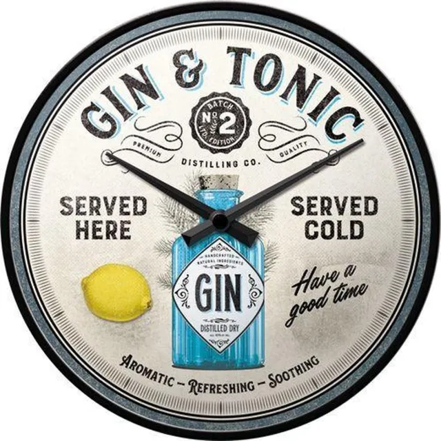 Nostalgic Art Merchandising Gin & Tonic Served Here​ Wandklok 31 x 31 x 7 cm multi