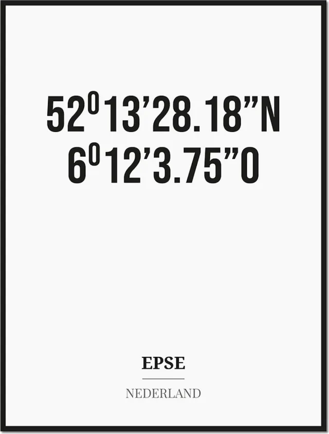 Studio216 Poster/kaart EPSE met coördinaten zwart, wit