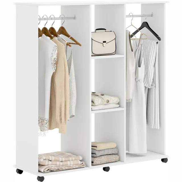 Homcom Kledingrek op wielen - Spaanplaat - 120x40x128cm - Wit