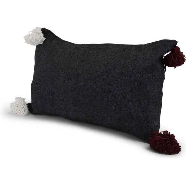 Safaary Sierkussen - Marokkaanse Pom-pom - Antraciet - 40 Cm X 60 Cm Zwart