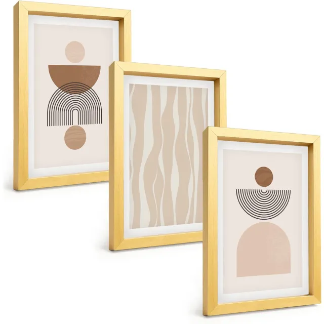 TULUP 4-Delige Schilderij Set - Abstracte vormen in bruine en beige tinten - 20 x 30 cm - Decoratieve Schilderijen - Wanddecoratie - Hal - Moderne Wanddecoratie Gouden lijst