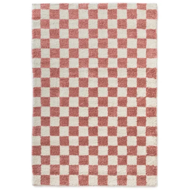 Boho&me Checkerboard vloerkleed - Check ivoor/roze 100x150