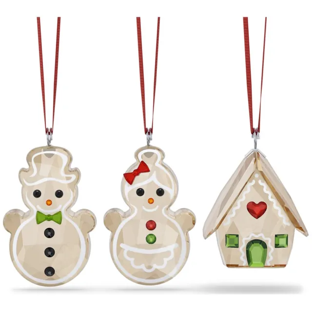 Swarovski Horloges Holiday Cheers Ornament Peperkoek Set 5701511 | gouden ornamenten peperkoekhuisje en mannetje | Swarovski feestelijk kristal stijl Goudkleurig