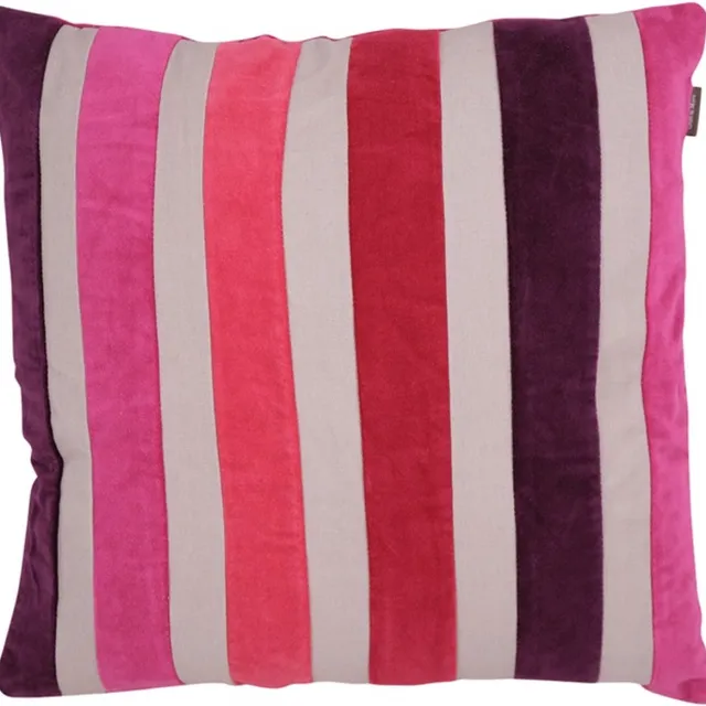 Linen & More Kussen Velvet Stripes Rood Multi | 45 X 45 | Sierkussen Voor Woonkamer Of Slaapkamer