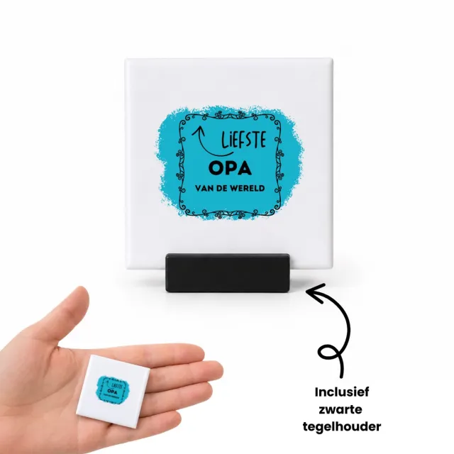 Hacebo liefste opa van de wereld tegeltje met tegelhouder - Opa - de liefste opa - tegeltjes met tekst - verjaardag - cadeautje voor opa - opa artikelen - kado - geschenk - spreuktegels - 4.8x4.8 CM Wit
