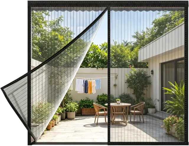 YAGXIG Magnetisch Raamhor - 100 x 120 cm - Versterkte Magneten - Automatisch naar beneden sluitend - Insectenwerend - Geen boren nodig - Zelfklevend - Hoge Weerbestendigheid Zwart